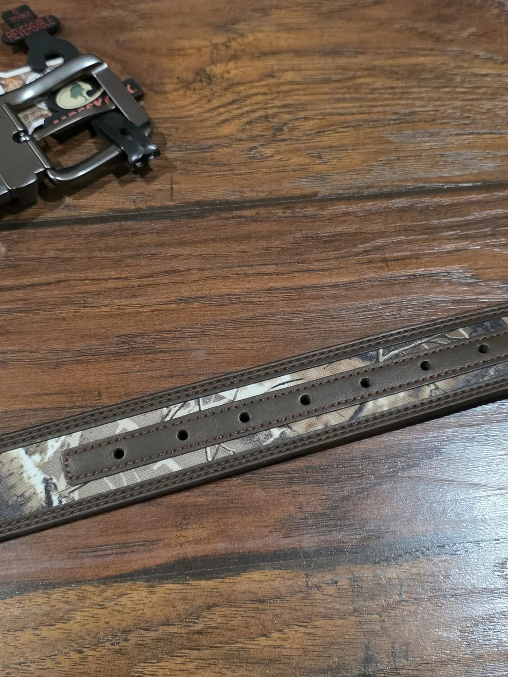 Mossy Oak Camouflage Leather Belt with Metal Buckle - Brown & Tan